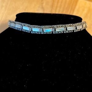 925 Sterling Marcasite and MOP Link Bracelet